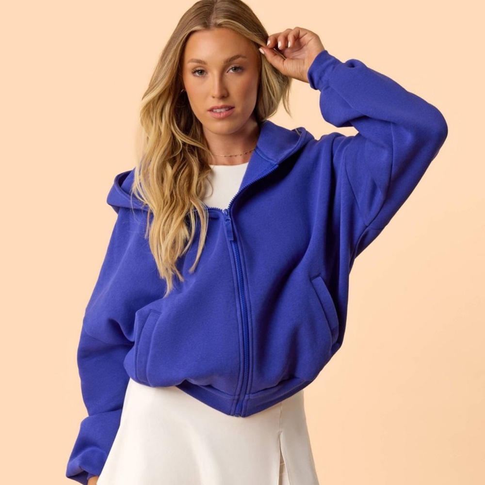 New Blogilates Marshmallow Full Zip Hooded Sweatshirt - Royal Blue Size M - Picture 5 of 6